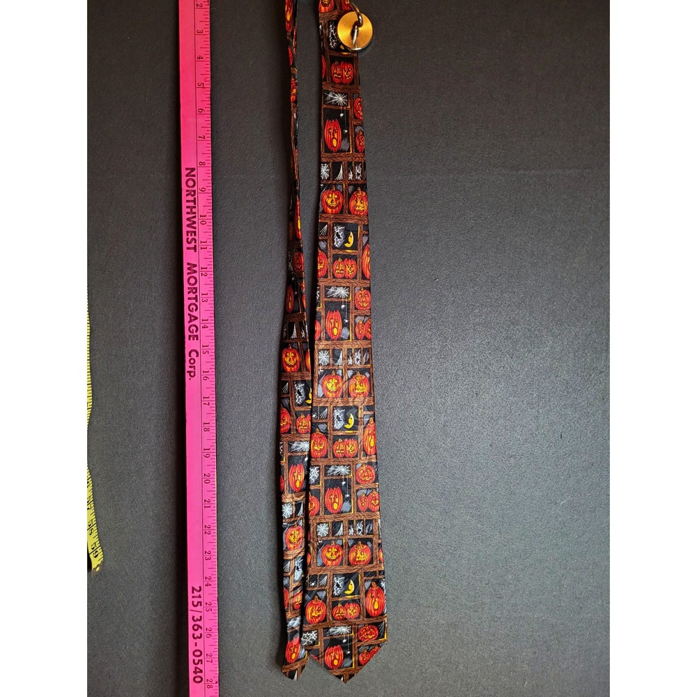 Steven Harris Men's Woven Silk Pointed Tie Halloween Ghost Jack-O-Lantern